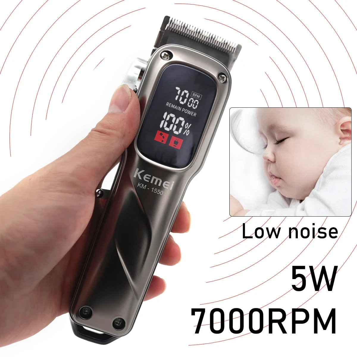 Kemei KM-1550 Профессиональная машинка для стрижки волос для мужчин, светодиодный дисплей, малошумный беспроводной USB-интерфейс, машинка для стрижки волос, триммер для волос (art.: 3920c8dad0d93) - 3920c8dad0d93