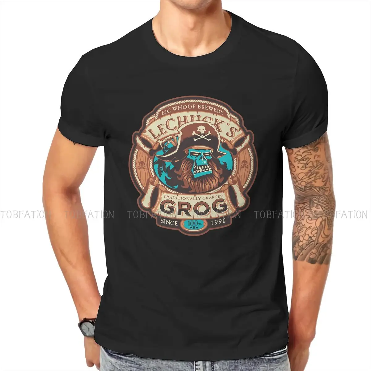 

Grog Craft Beer O Neck TShirt Monkey Island Game LeChuck Elaine Guybrush Pure Cotton Classic T Shirt Man's Tops Oversized