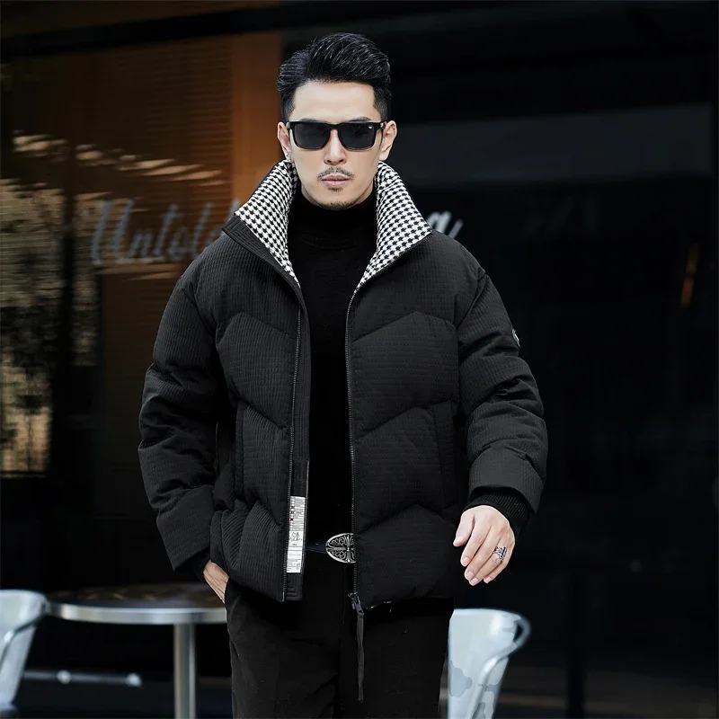 

Winter Mens 90% White Duck Down Jacket Stand Collar Thick Warm Casual Outside Overcoat Fashion Outwear Zipper Slim Fit Down Coat