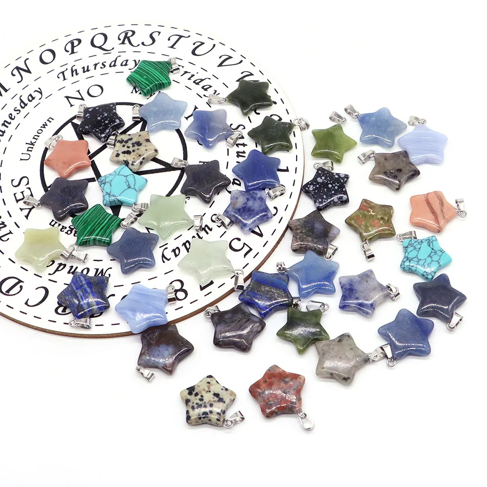 

20mm Hexagon Star Pendant Necklace for Women Natural Stones Crystals Rose Quartz Lapis Agate Jade Trend Bullet Jewelry Gift