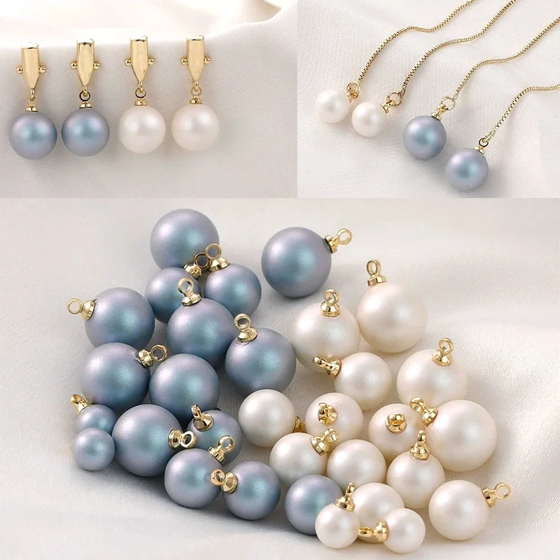 

2pcs High-End Feeling White Blue With Ring Pearl 6/8/10mmdiy Handmade Bracelet Earrings Necklace Pendant Accessories