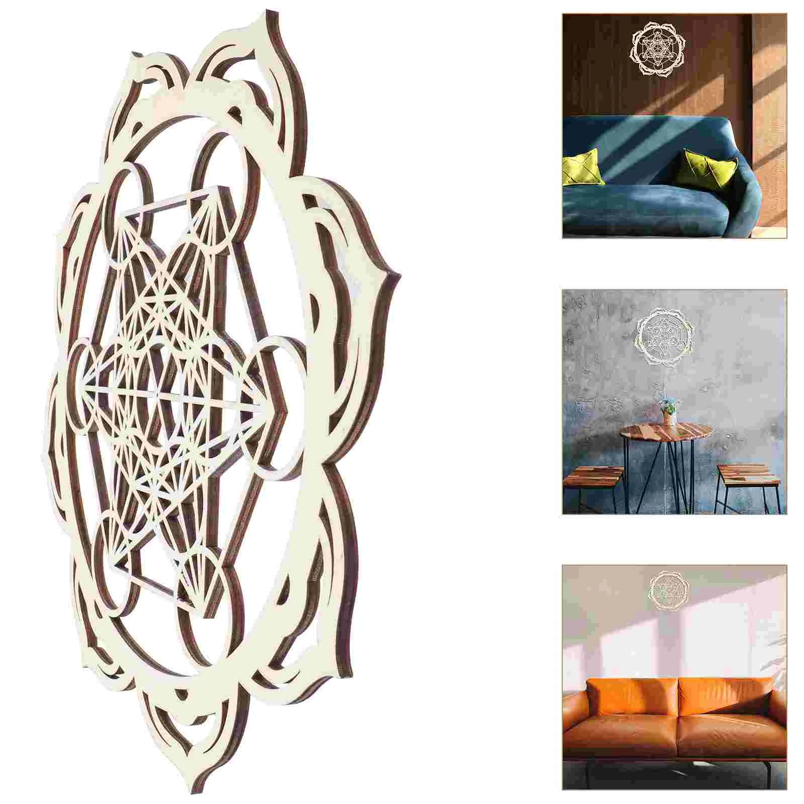 

Wall Decor Geometry Wood Sacred Altar Mandala Home Life Hindu Chakra Wooden Grid Crystal Carved Flower Decoration Sculpture