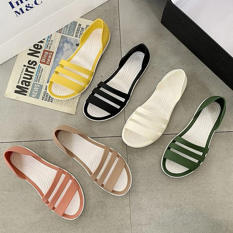 

Женские летние сандалии на плоской подошве, модель 2022, открытые шлепанцы, Повседневная пляжная обувь, женская обувь-желе, женские сандалии