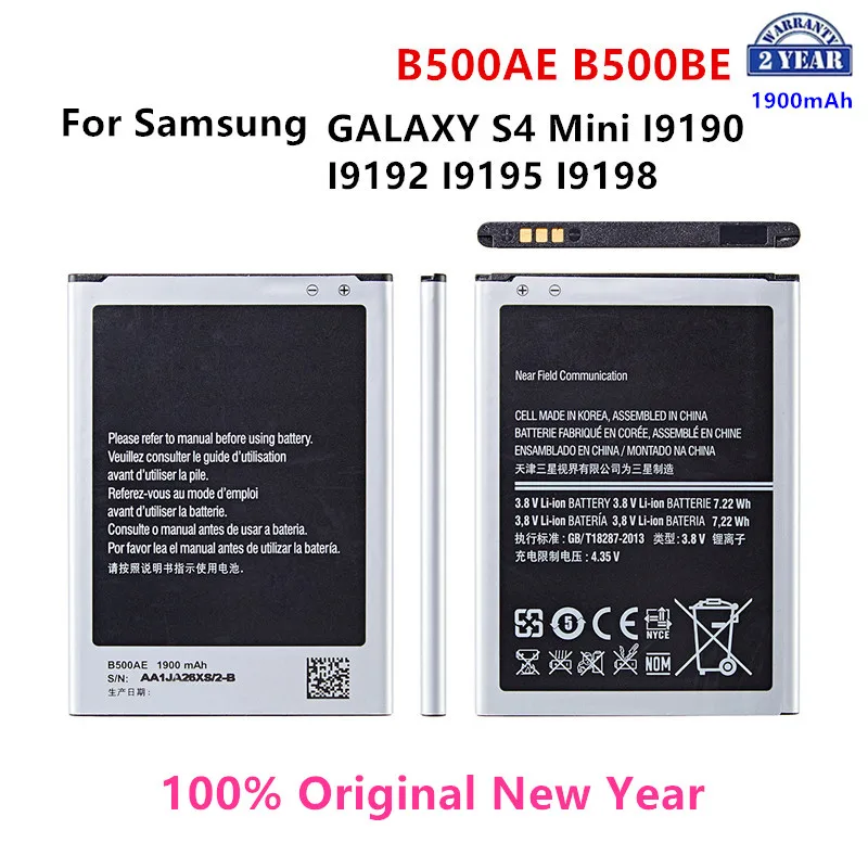 

100% Orginal B500AE B500BE Battery 1900mAh For Samsung Galaxy S4 Mini i9192 i9195 i9190 i9198 J110 I435 I257 B500AE 3 Pin