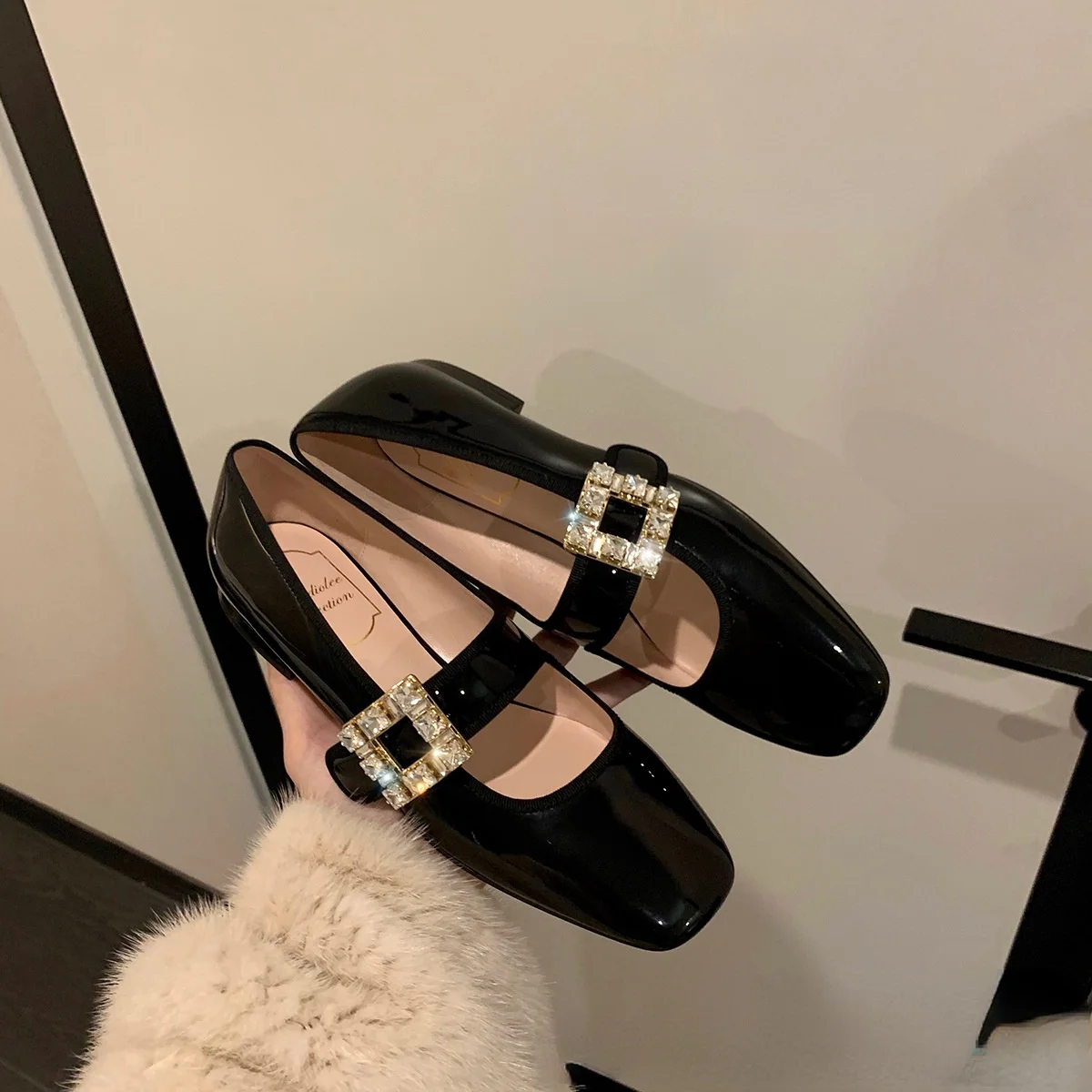 Female Mary Jane Shoes Women Flat  PU Solid Color Elastic Band Square Low Cut Non Slip  Sports   for