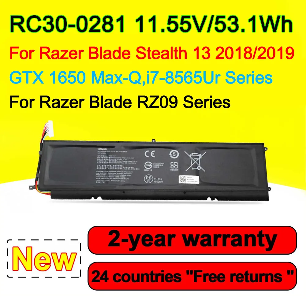 11 55 В 53 1 Втч RC30-0281 Аккумулятор для ноутбука Razer Blade Stealth 13 2018/2019 GTX 1650 Max-Q i7-8565Ur серия