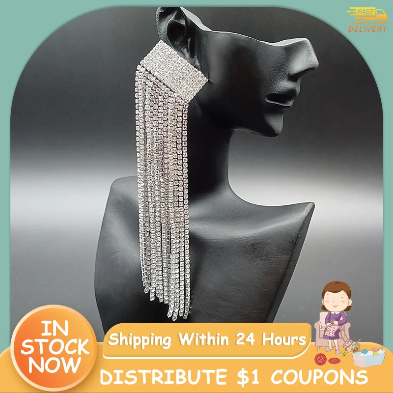 

MUZHI Fashionable Shining Rhinestone Pendant Earrings Suitable For Women's Crystal Long Tassel Earrings Popular Jewelry 2023