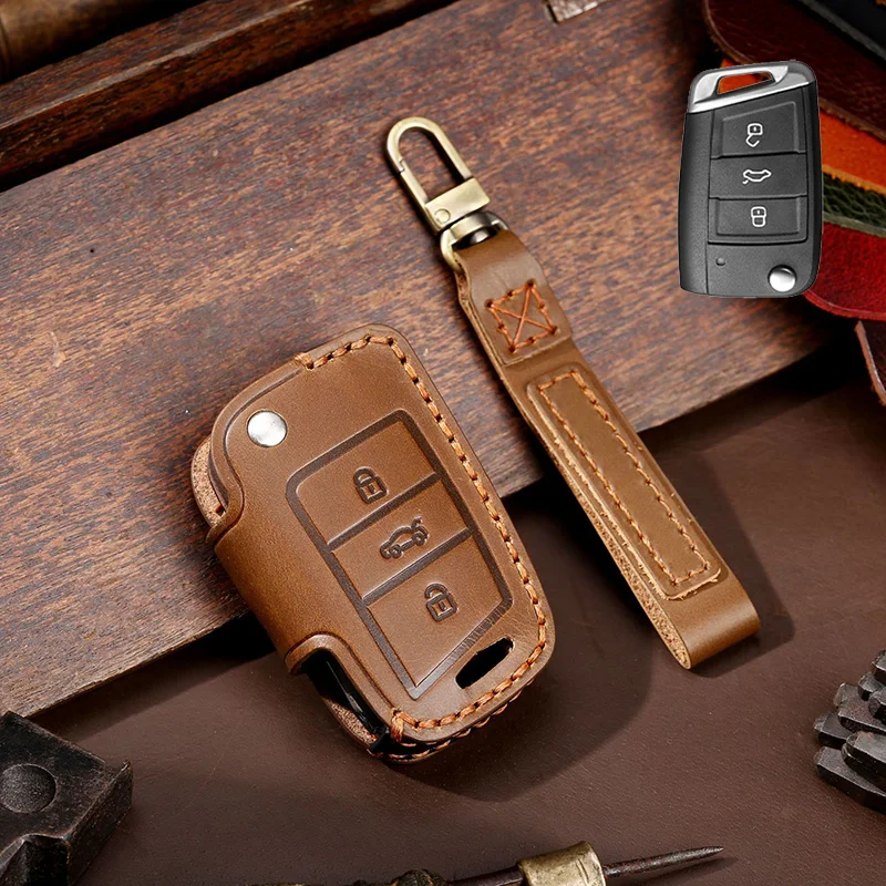 

Genuine Leather Car Key Case Cover for VW Volkswagen Polo Golf 4 5 6 7 T5 Passat B6 B5 Skoda Octavia A5 A7 Seat Leon Ibiza Ateca