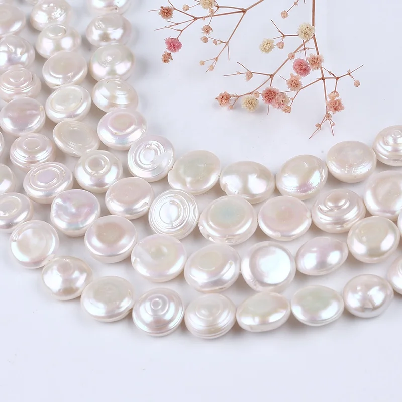 

18-19mm White Coin Natural Freshwater Pearls String Strands For Women Jewelry Making
