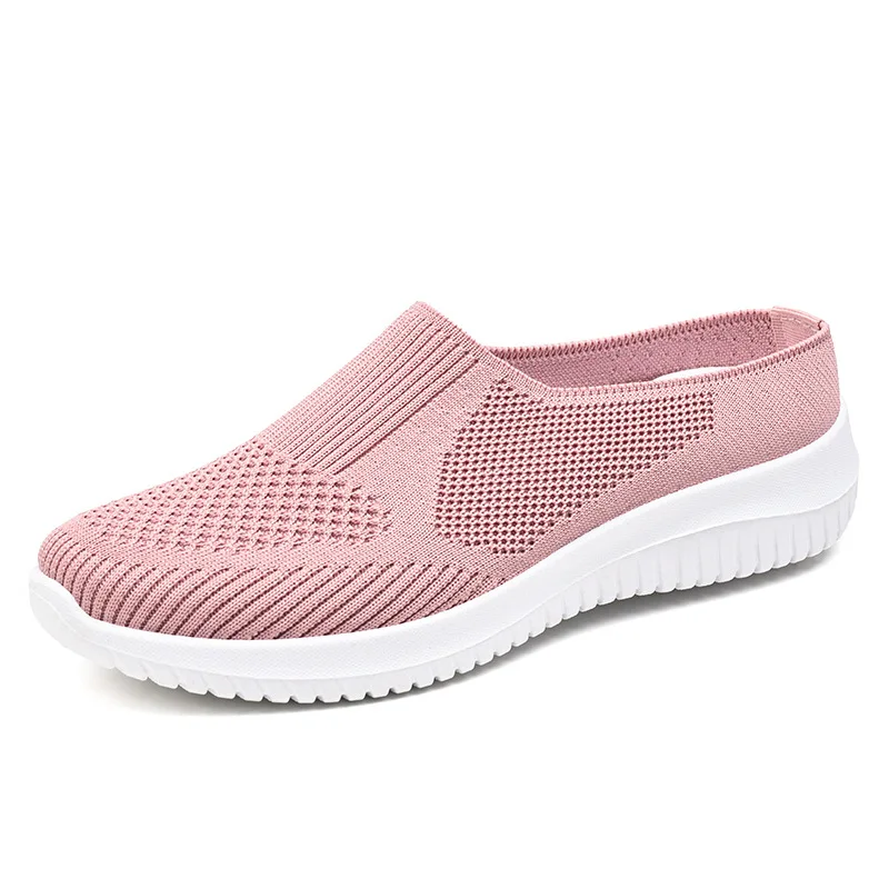 Plus size 41 half loafers women mesh knitted wedge slippers outdoor beathable women's casual open back flats