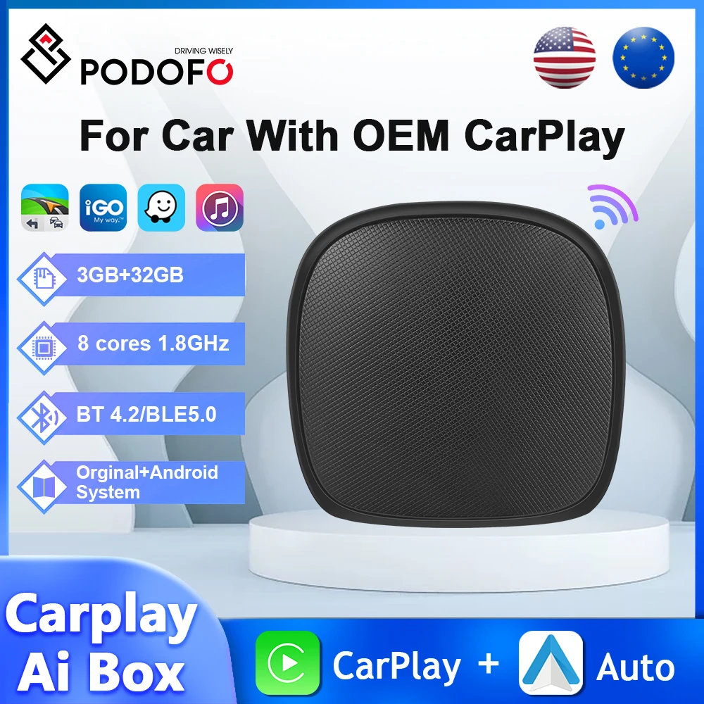 

Podofo 8Core Carplay AI Box Wireless Carplay Android Auto 3+32G WIFI GPS Bluetooth Adapter 1.8GHz Carplay Dongle Support SIM TF