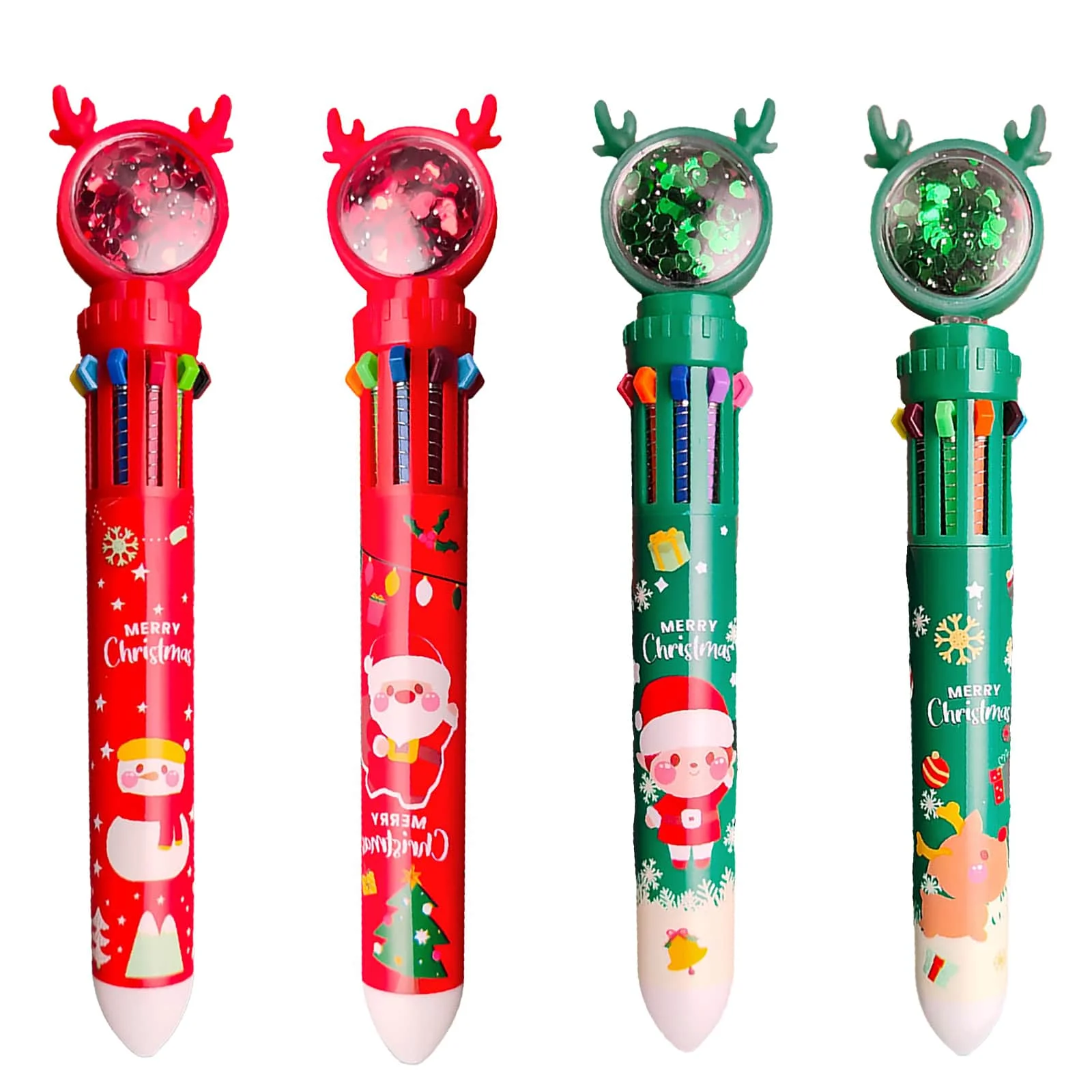 

10 In 1 Cartoon Colorful Pen Christmas Ballpoint Pen Multicolor Retractable Pen Merry Christmas Gifts Stationery Writing Tool