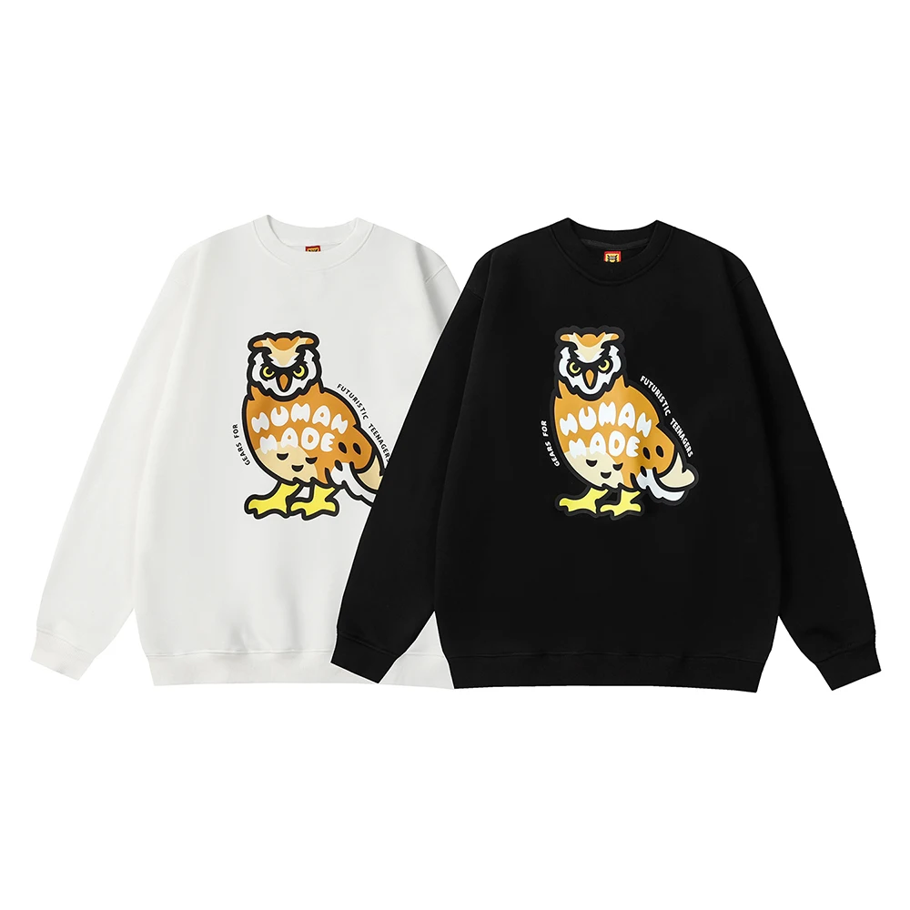 

Y2KHuman Letter Owl Print Baggy Fleece Hoodies for Men and Women Crew Neck Ropa Hombre Pullover Velvet Sudaderas Sweatshirts