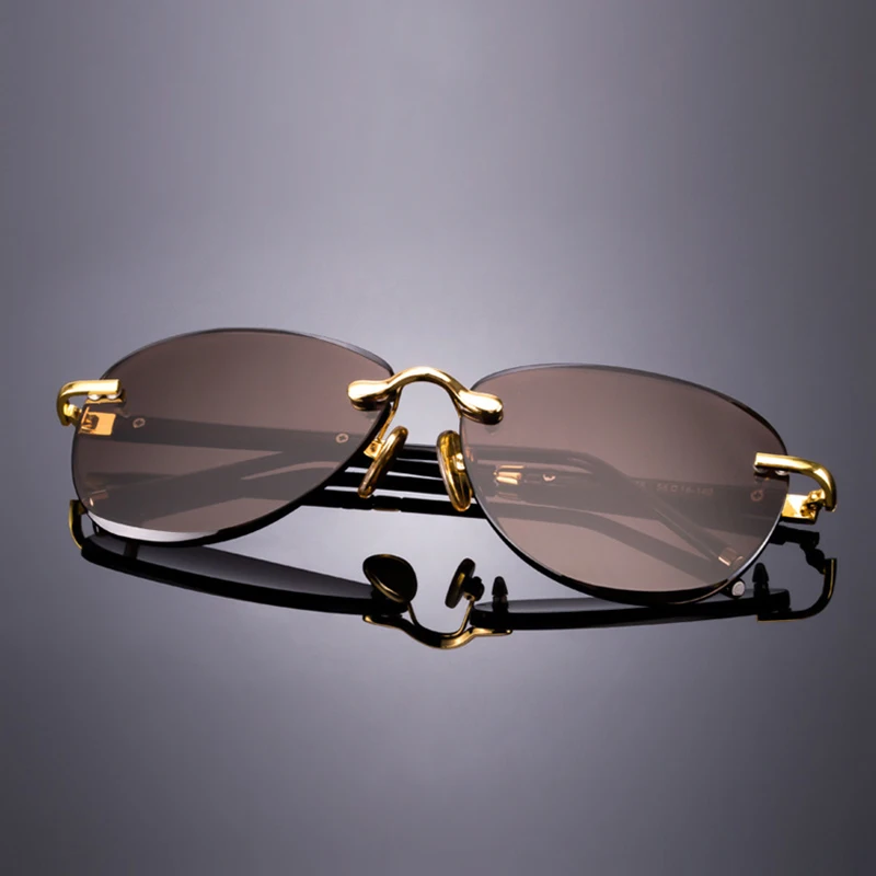 

Natural Crystal Stone Sun Glasses Man Luxury Rimless Glass Aviation Sunglasses Woman Acetate Vintage Brown Anti Scratch UV400