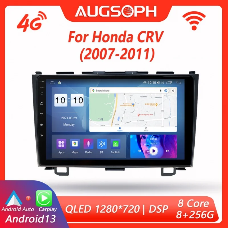 

Автомобильный радиоприемник Android 13 для Honda CRV 2007-2011, 9-дюймовый мультимедийный плеер с 4G WiFi Car Carplay и 2Din GPS-навигацией.