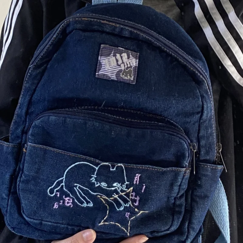 Y2K Korean Aesthetic Cartoon Denim Kawaii Book Bag Backpack Student Bags Schoolbag Kids Travel Girls Ladies Backpacks For Women