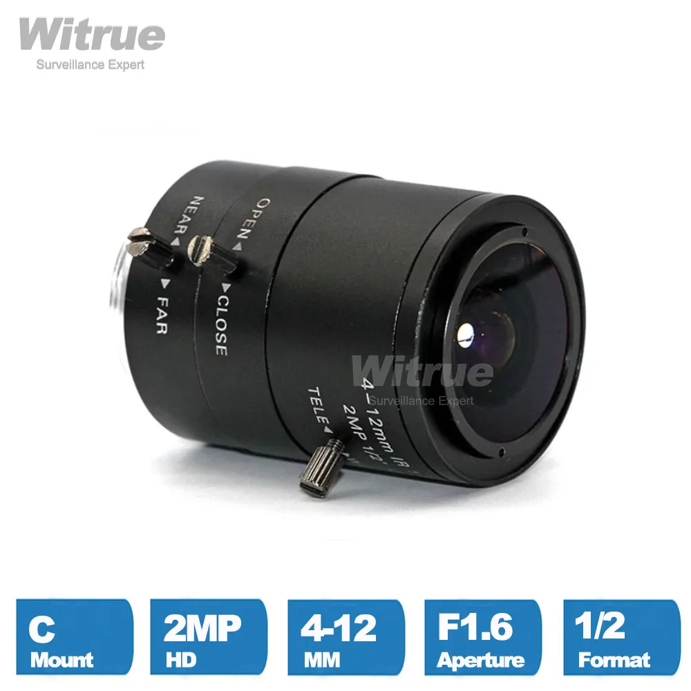 Фото Witrue HD 2MP объектив для видеонаблюдения с креплением C, варифокальный, 4-12 мм, F1.6, 1/2 дюйма, для камер безопасности №2