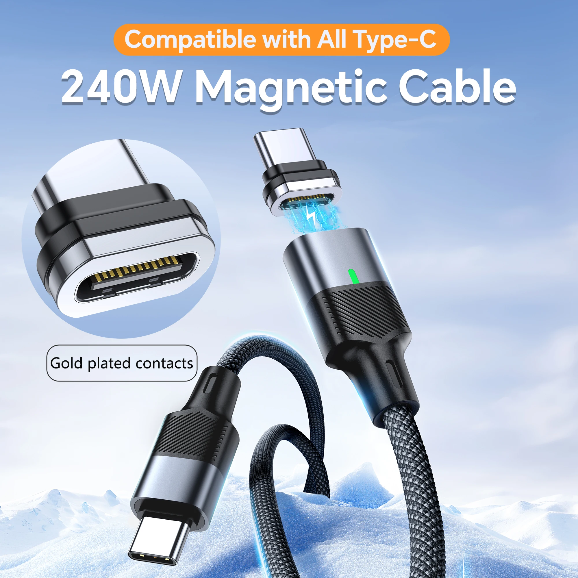Фото Кабель USB-C на Type-C с магнитным креплением, 240 Вт, PD 3.1, для быстрой зарядки, со встроенным интерфейсом, для iPhone 17, 16, Huawei, Samsung S23 №2