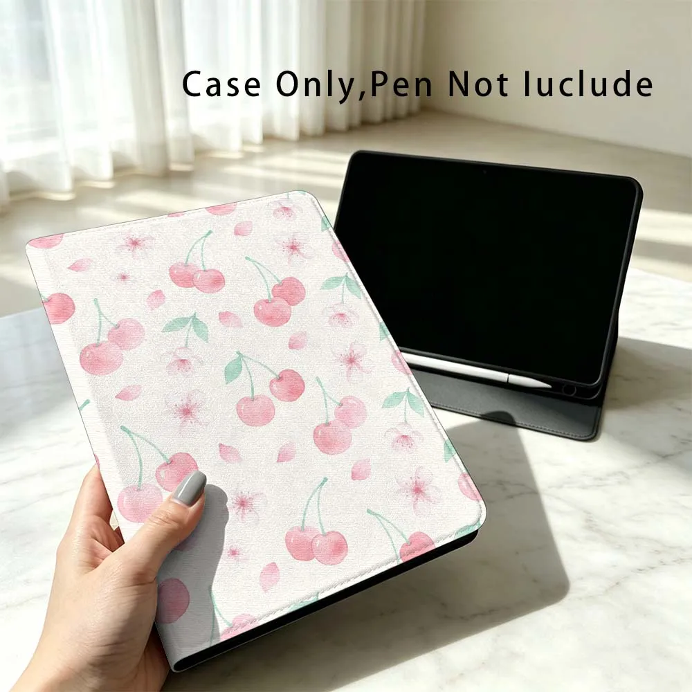 Фото Чехол для планшетов Xiaomi Poco Redmi Pad 8, 2, 4, C1, 6, 6S, 7, 7S, SE 9.7, 14, 11, 11.2, 12.1, 12.5 дюймов с дизайном «Розовая вишня» и отсеком для стилуса №3