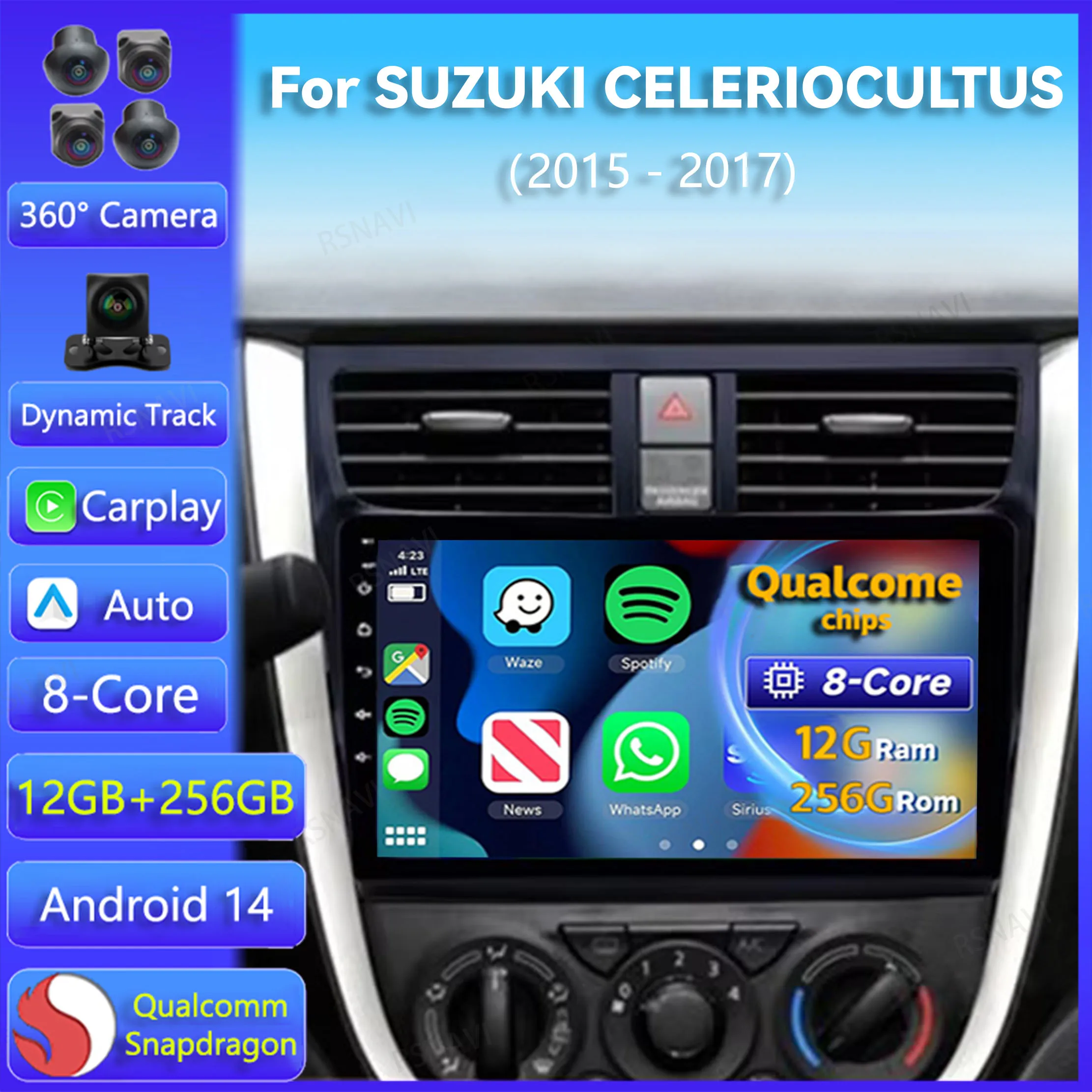 Автомагнитола Carplay Android 14 Wi-Fi + 4G для SUZUKI CELERIO/Culture 2015 2016 2017 мультимедийный плеер с GPS
