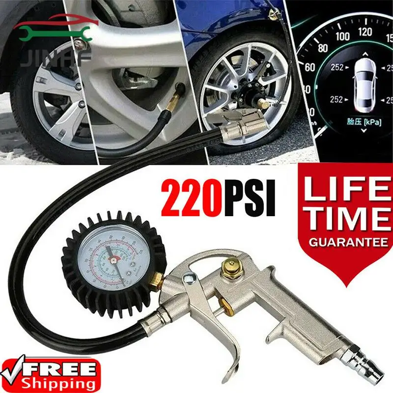 1pc New 220PSI Tyre Air Inflator Dial Pressure Meter Gauge 16 BAR Air Tyre Inflator with Gauge For Car Van Tool Air Compressor
