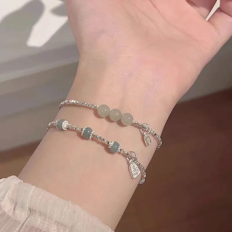 

PANJBJ 925 Sterling Silver Hotan Jade Bracelet for Women Girl Sweet Exquisite Geometric Jewelry Birthday Gift Dropshipping