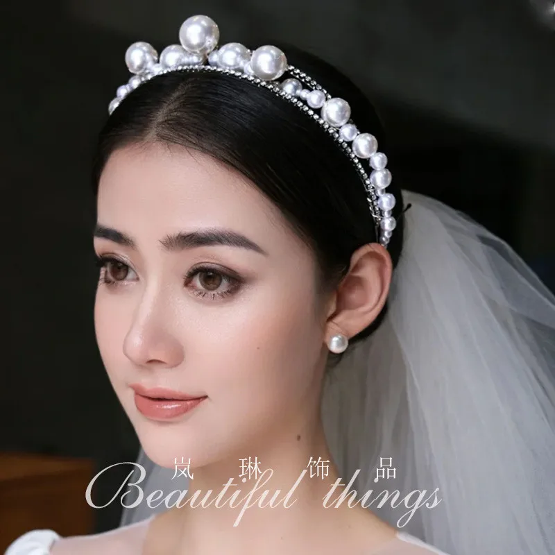 

Elegant Pearls Hairbands Crystal Bridal Hair Accessories Tiara Crown Party Wedding Bride Headband Headpiece Women Hairband