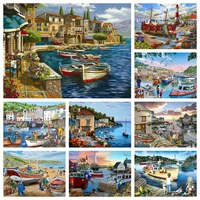 diy sailboat harbor landscape diamond embroidery painting seascape picture cross stitch mosaic art full drill craft home decor