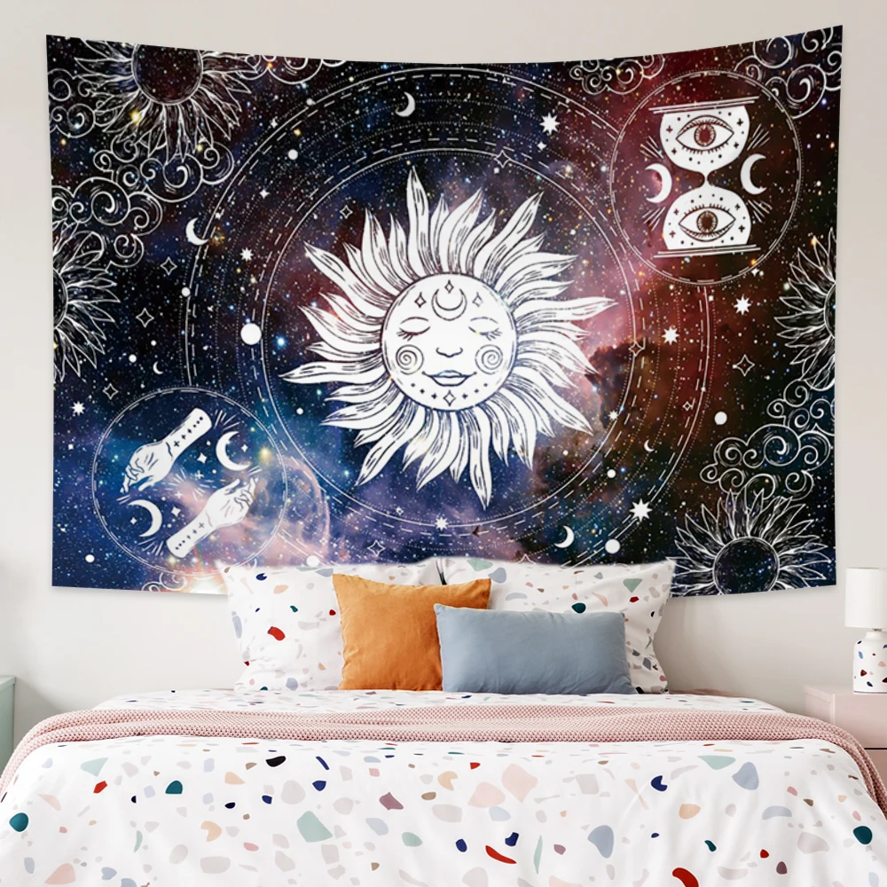 

Moon And Sun Constellation Divination Tapestry Psychedelic Mandala Hippie Aesthetic Wall Hanging Bedroom Living Room Dorm Decor