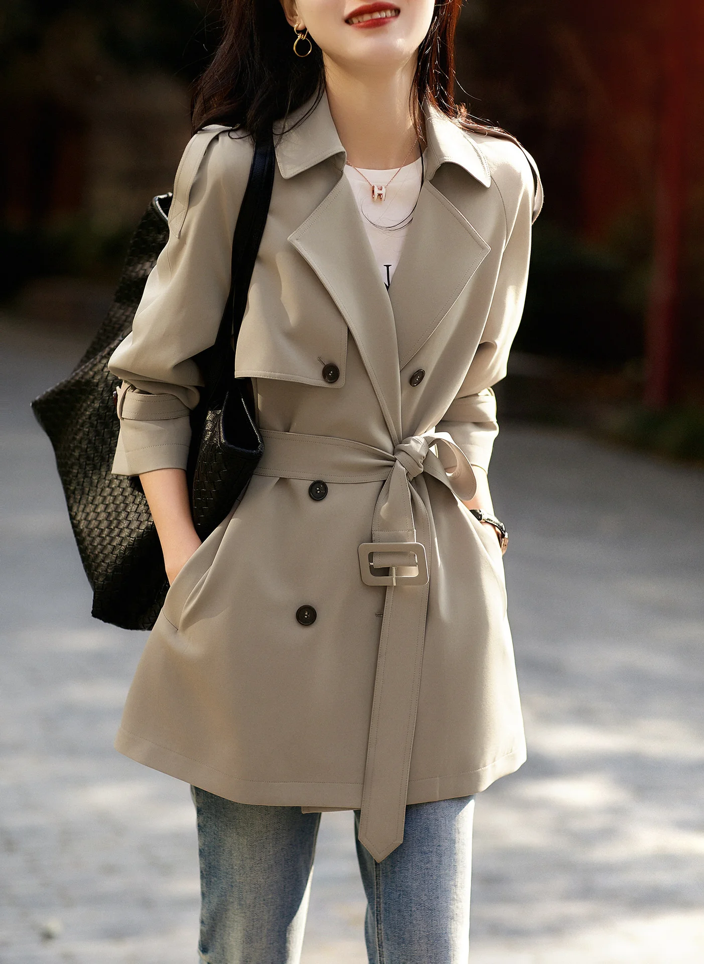 

Autumn Spring Elegant Trench Coats Women Korean Double Breasted Classic Style Lace-Up Female Women'S Windbreaker