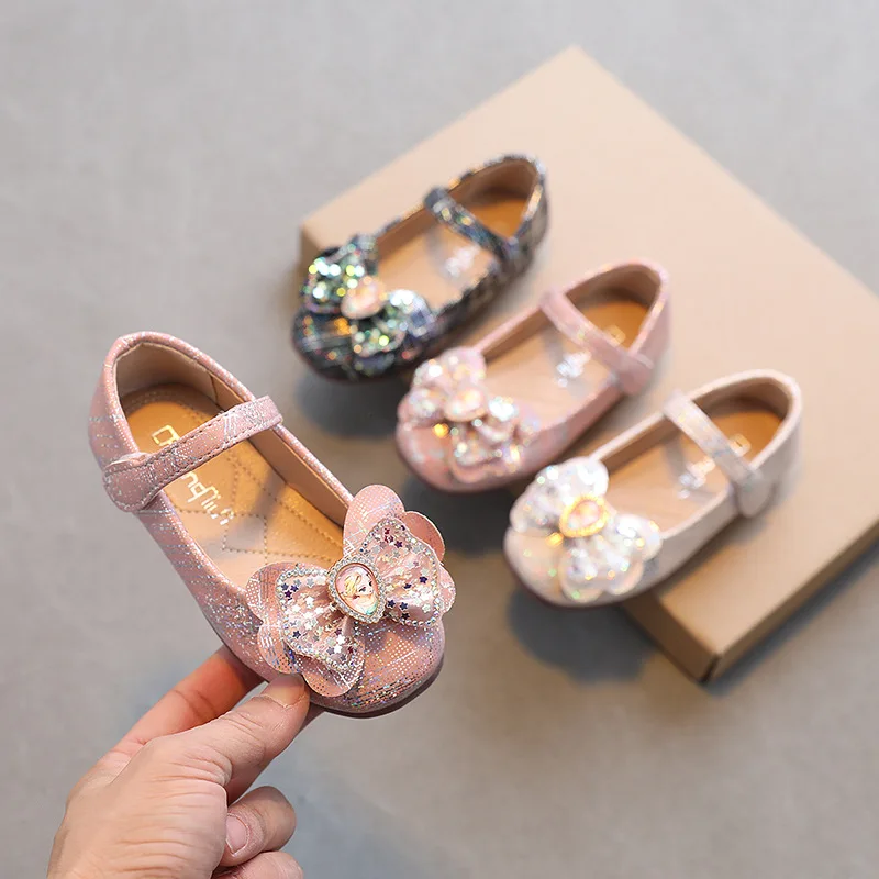 

2022 New Childrens Shoes Pearl Rhinestones Shining Kids Princess Shoes Baby Girls Shoes For Party and Wedding size21-30