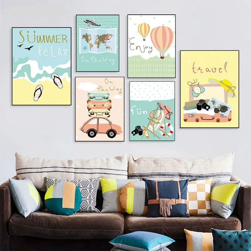 

Nordic Summer Style Tourist Attraction Pattern Poster Home Decoration Children's Room Bedroom Living Frameless Painting