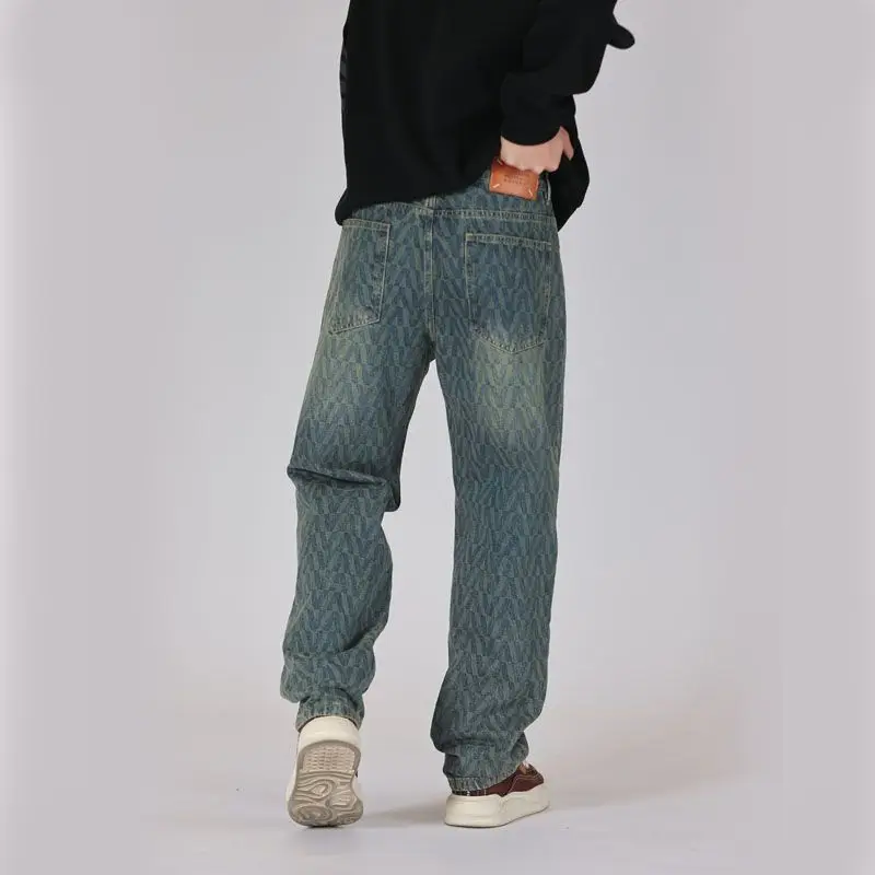 Новое поступление мужские свободные прямые синие потертые джинсы с принтом на