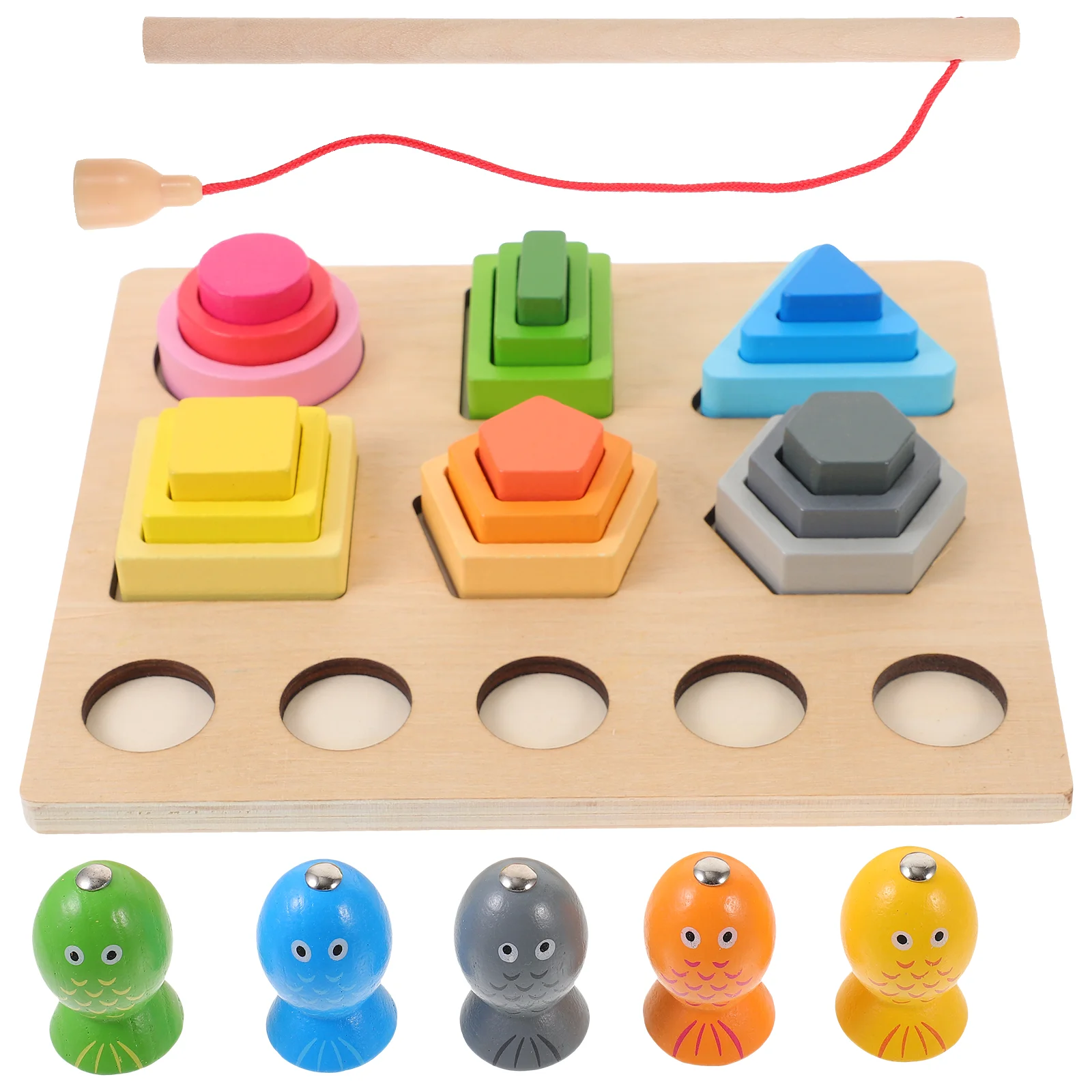 

1 Набор геометрических фигурок, подходящие рыболовные игрушки для детей, деревянные сортировочные блоки, подходящая форма для малышей, игрушка