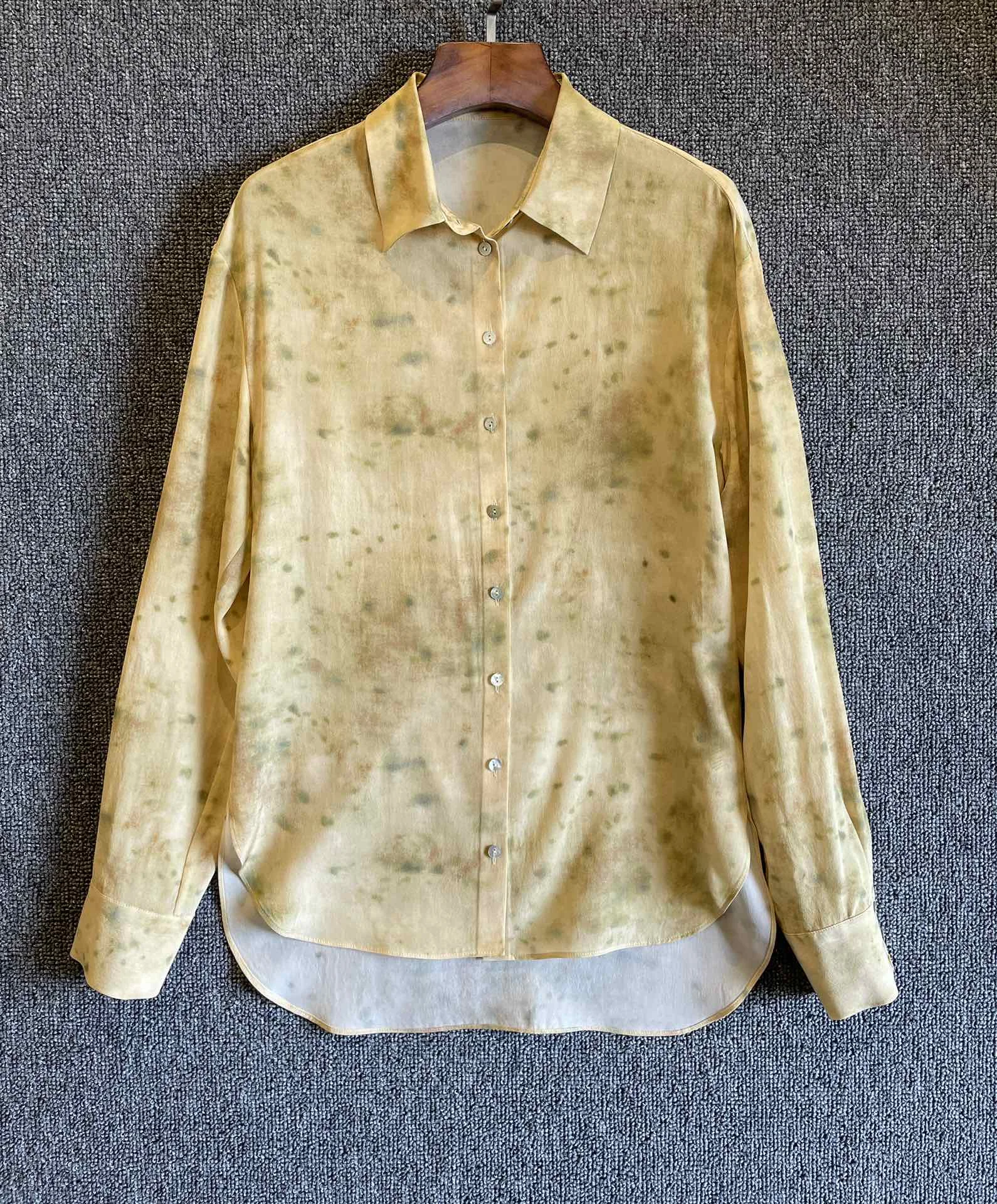 

2022 Spring French Niche Ink Print Shirt 100% Silk Women's Top