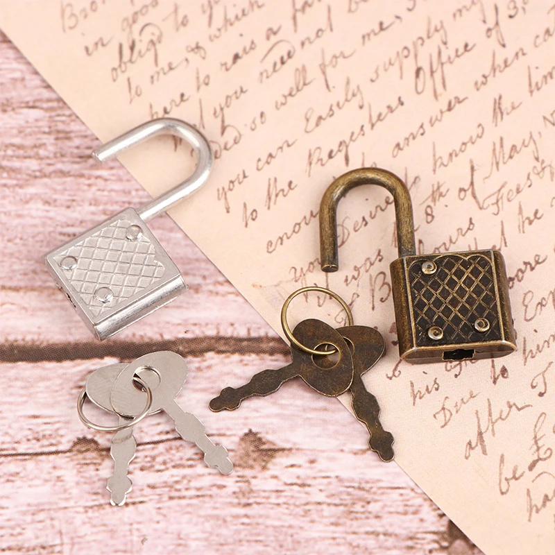 Mini Retro Padlock for Notepad Diary Small Luggage Box Lock With Keys Zinc Alloy Suitcase Locker Hardware Set images - 6