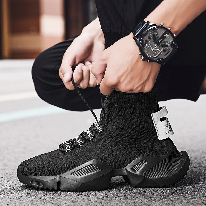 Spring Summer Fashion Black Men's Sock Sneakers Breathable Light Running Shoes Men High Comfortable Chunky Shoes Man Big Size 47