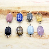 natural gemstone silver plated connector faceted amazonite amethysts labradorite elegant crystal quartz charm for jewelry making