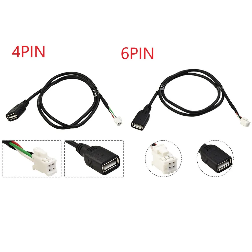 

2 Pcs Car USB Extension Cable Adapter 4Pin/6Pin For Android Car Radio Stereo Interior Connector Replacement Accessories