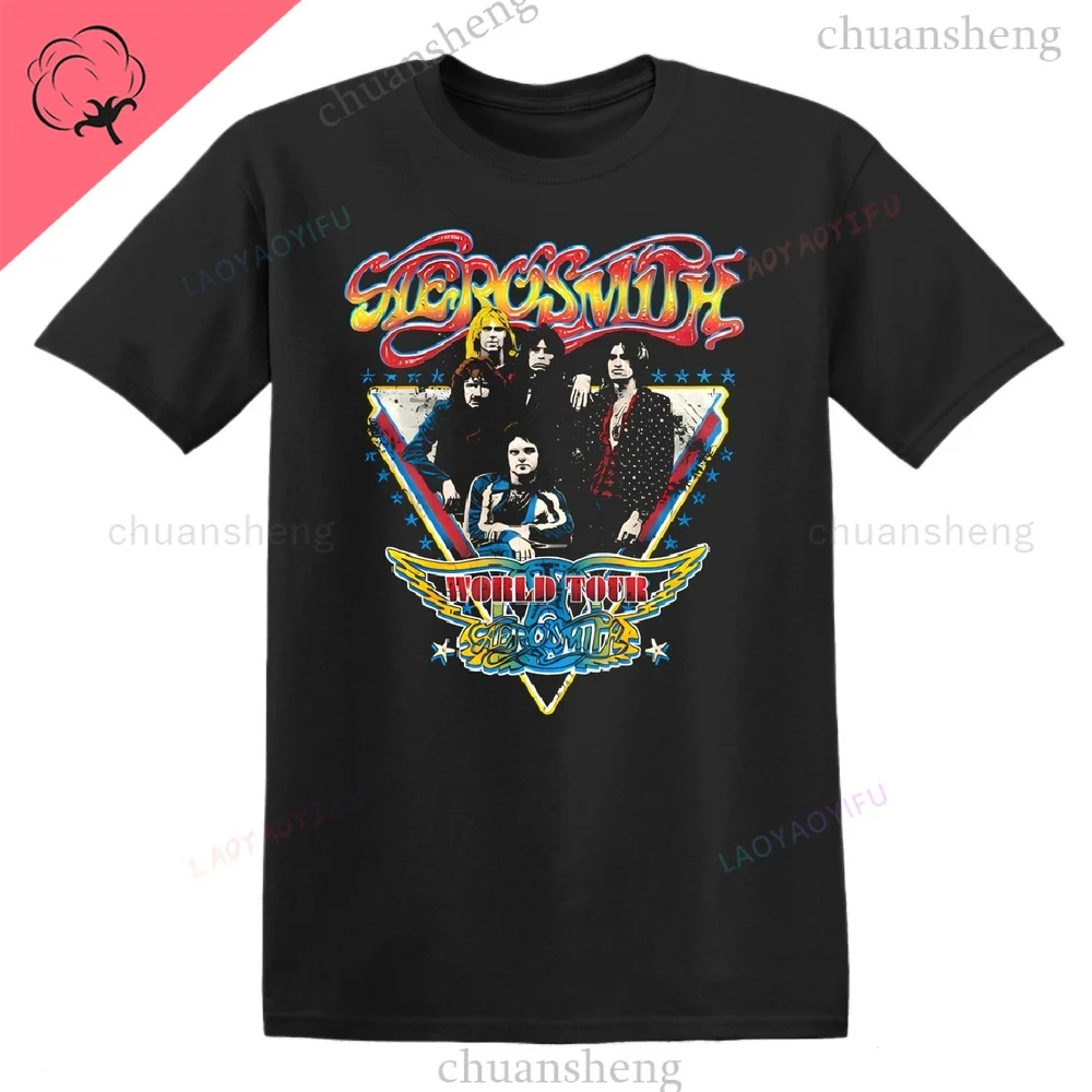 Фото Футболки Aerosmith «World Tour» Классические футболки рок-группы унисекс из плотного хлопка с короткими рукавами Топы из чистого хлопка Одежда Y2k №2