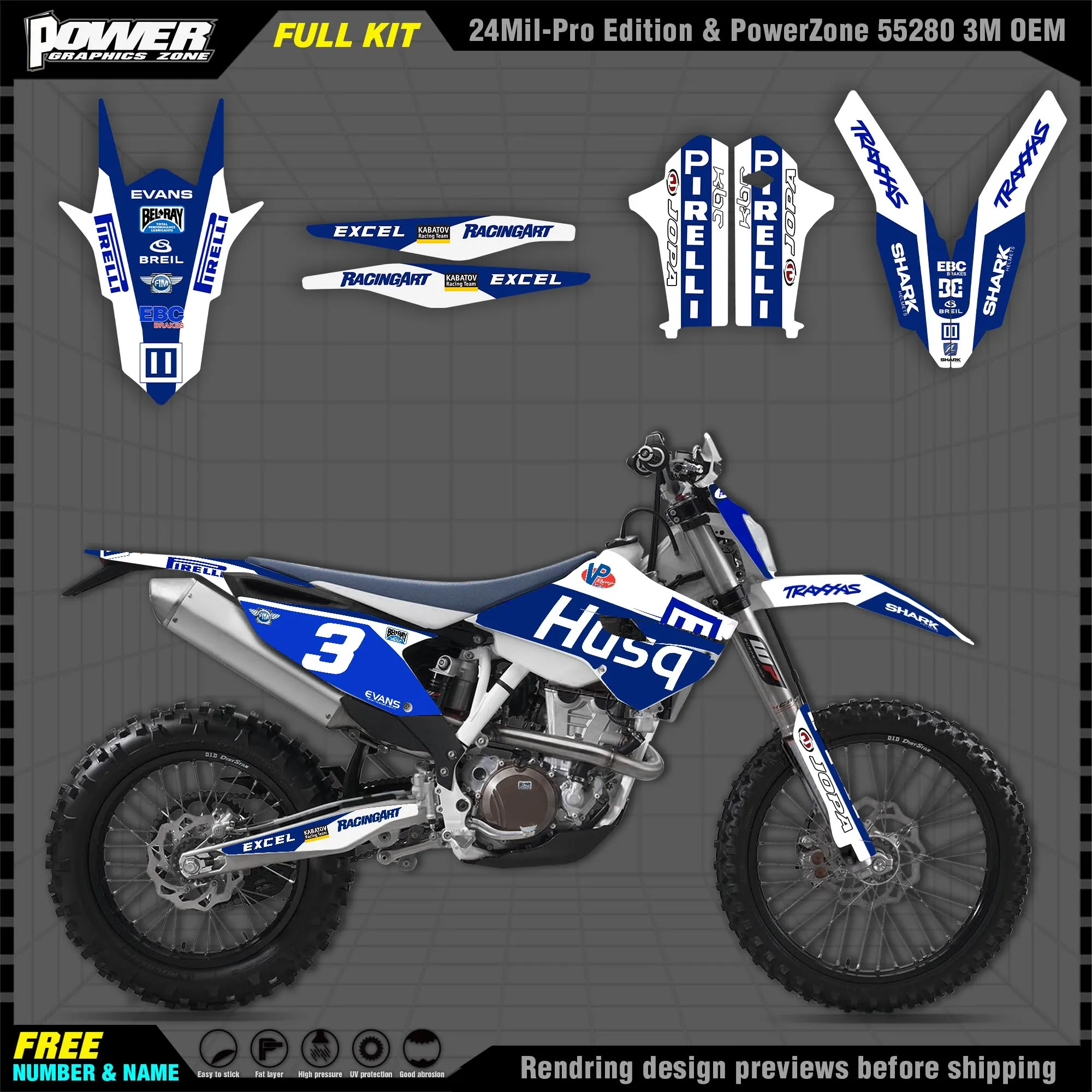 PowerZone Custom Team Graphics Decals 3M Stickers Kit For Husqvarna Sticker Decal 2014-15 TC FC 2015-16 FE TE 125 to 450cc  07