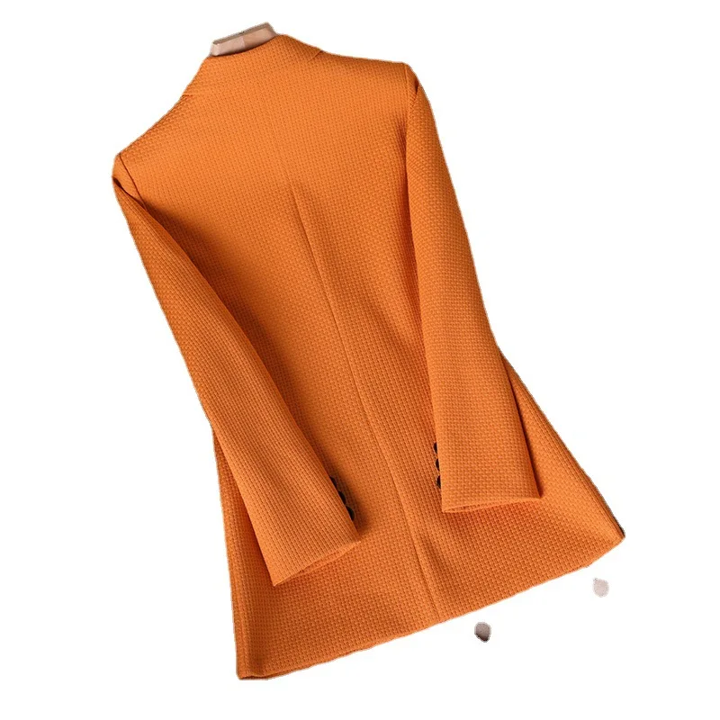 Women's Formal Orange Black Green Blazer Ladies Plaid Double Breasted Work Wear Suit Jacket Coat Long Sleeve Blazer Femme