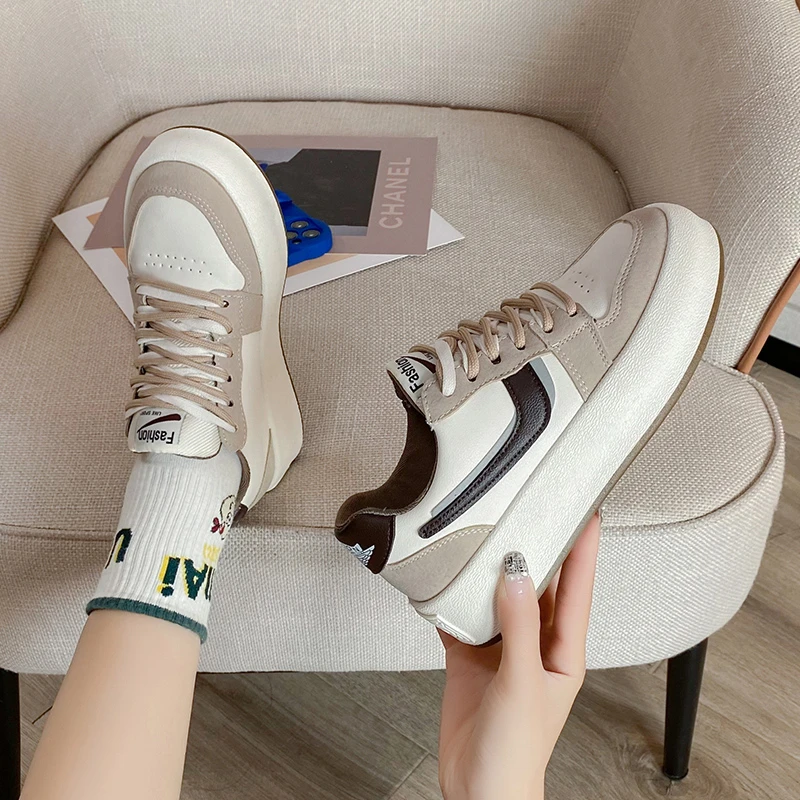 

Spring and Autumn New Women's Vulcanized Shoes Solid Color Round Toe Flat Shoes Outdoor Non-slip Comfortable Casual Shoes