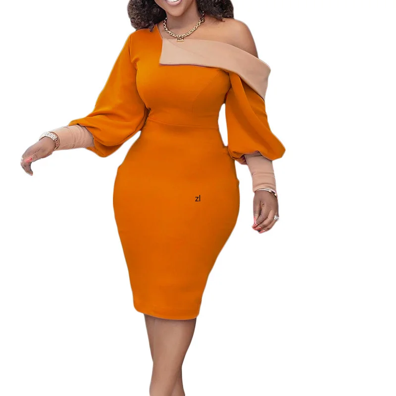 

African Pencil Dress Women Lantern Shoulder Africa Kanga Clothing Fashion New Patchwork Sexy Elegant African OL Party Dress 2022