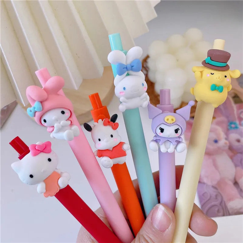 

Sanrio Hello Kitty 12pcs Kawaii Caneta Push Bullet Gel Pen Student Writing Black 0.5mm Signature Pen School Stationery