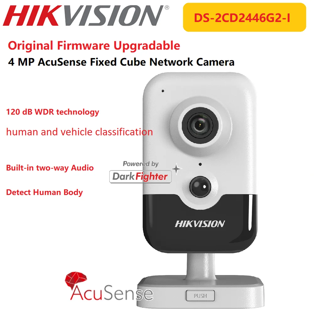 

Hikvision IP Camera 4MP DS-2CD2446G2-I Fixed Cube StyleTwo-Way Audio Network Cam AcuSense Function Updated of DS-2CD2443G0-IW