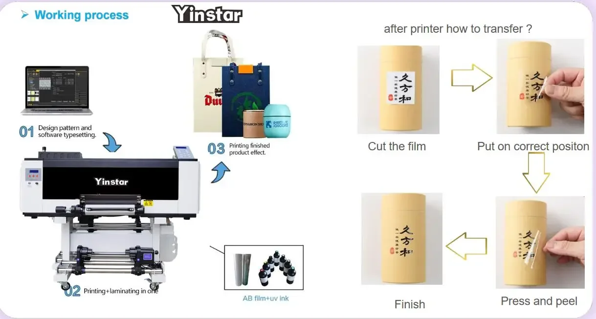 Фото #   Горячий #   Горячая продажа для Yinstar Henan Yindu Popular 3 Xp600 Head Small Dtf 3200 30 см УФ Dtf Этикетка Наклейка Принтер Металлический УФ Dtf Transf №4