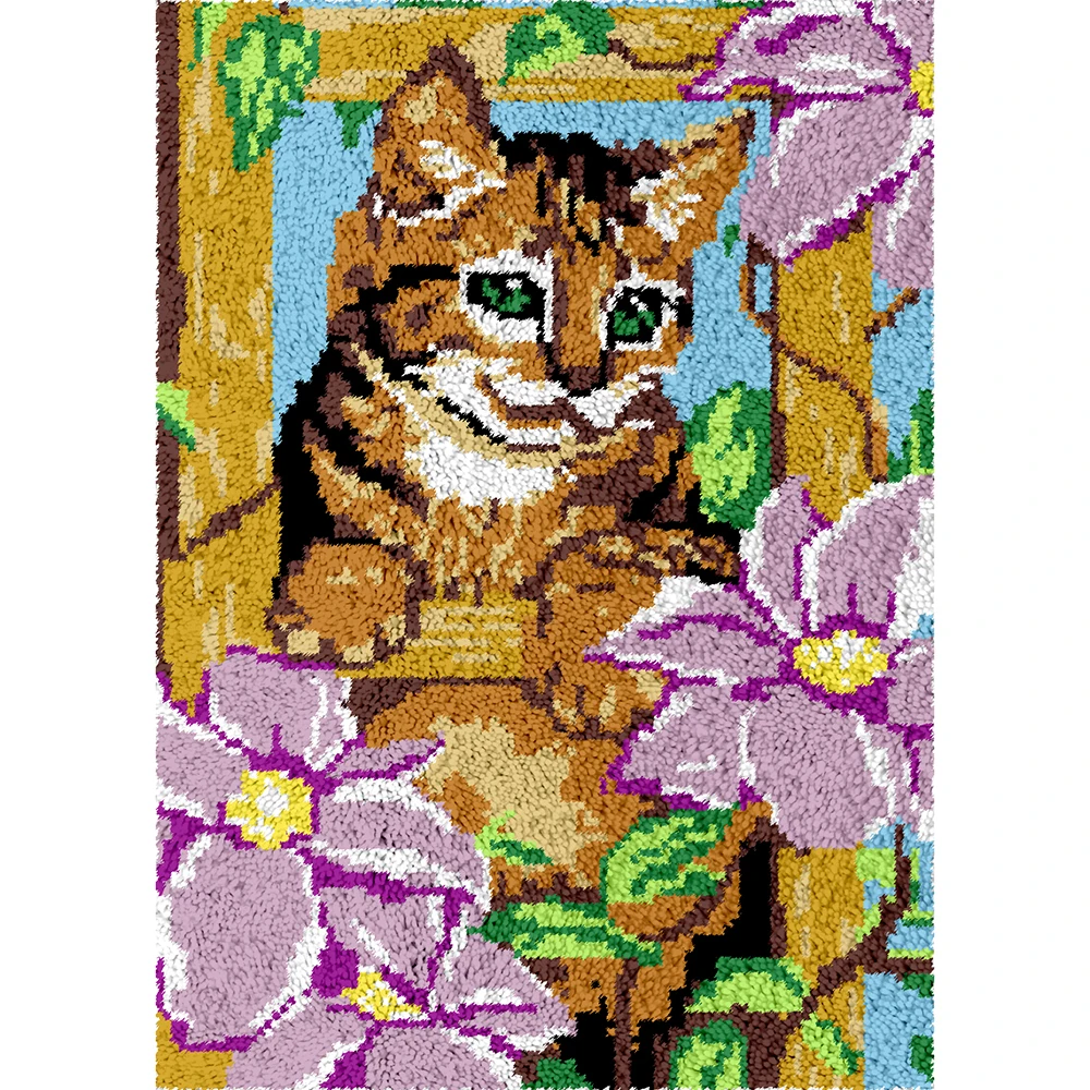 

Rug making kits Smyrna latch hook kit with printed pattern Cat Carpet embroidery Tapestry Crafts for adults Hook mat