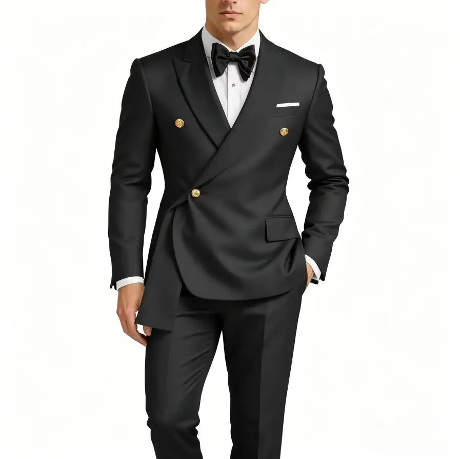 Фото Мужской костюм-двойка Slim Fit: двубортный пиджак и брюки для бизнеса, свадьбы, выпускного вечера, торжественных мероприятий №1