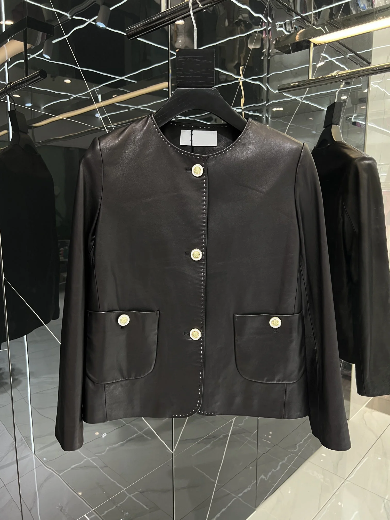 

Женская одежда 2023, простая элегантная кожаная куртка из овечьей кожи, Осень-зима, новинка 1,26